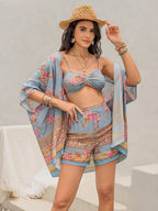 Printed Bra, Shorts and Cover Up Three-Piece Set