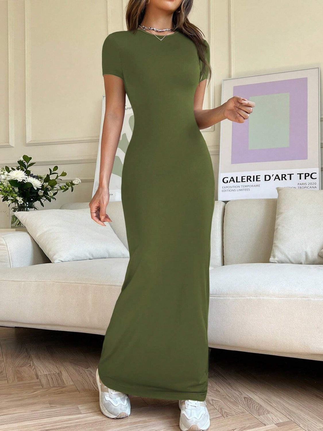 Short Sleeve Maxi Tee Dress - felvior