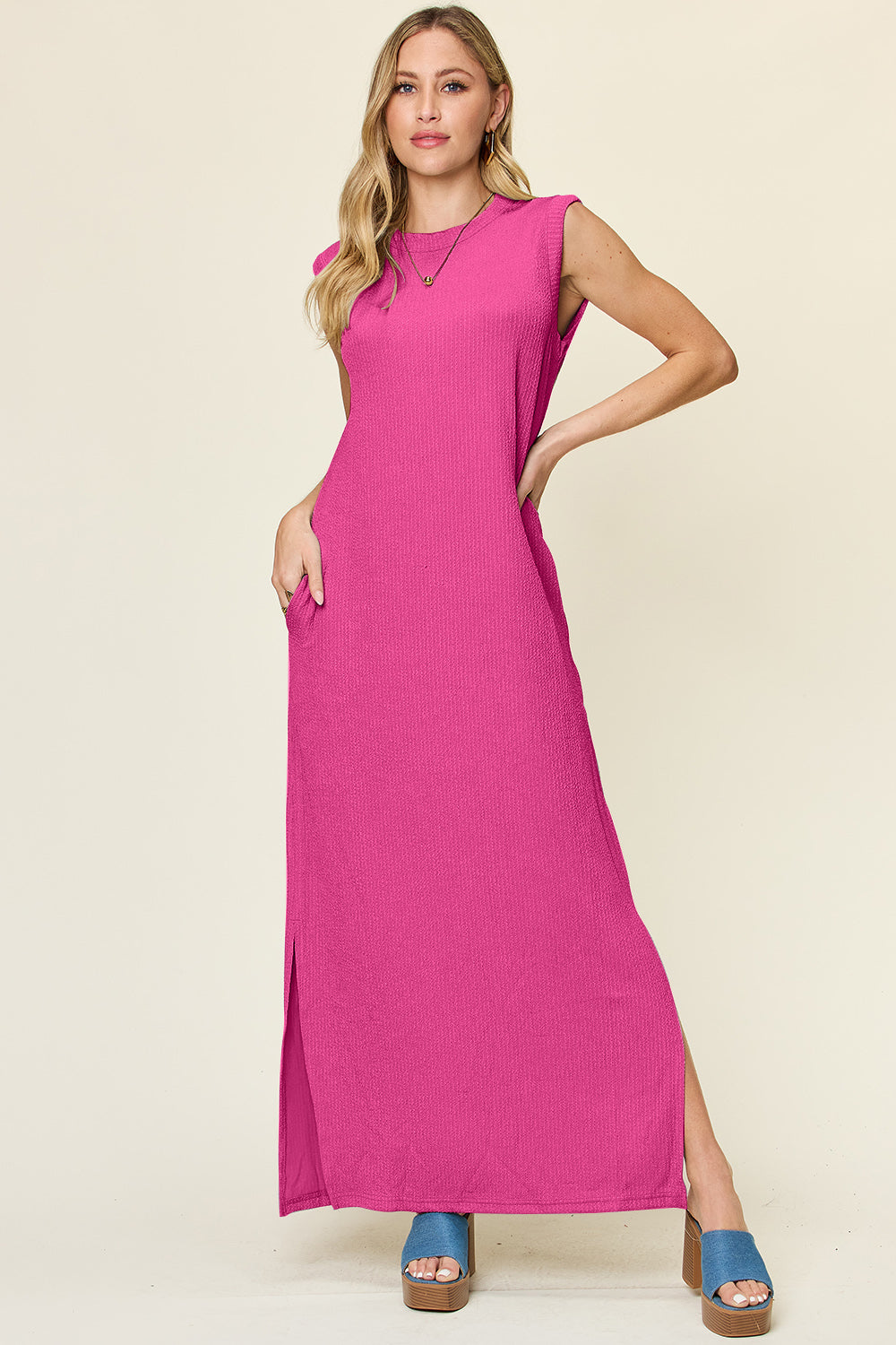 Double Take Full Size Texture Mock Neck Sleeveless Maxi Dress Hauptbild