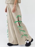 Side Tied Plaid Pants - felvior