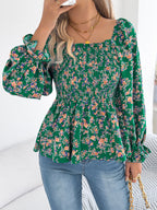 Floral Square Neck Flounce Sleeve Blouse