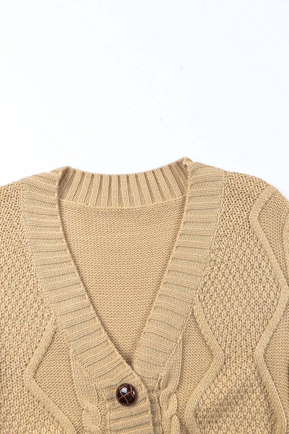 Cable-Knit Button Down V-Neck Cardigan - felvior