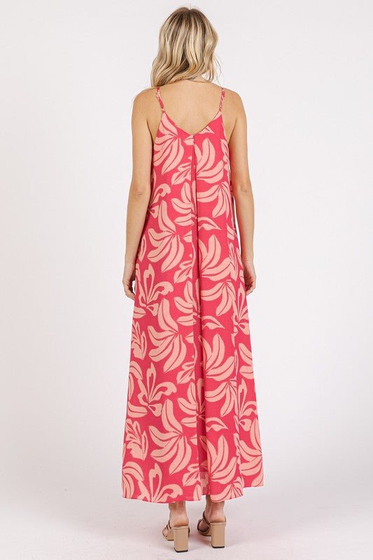 Mittoshop Printed V-Neck Maxi Cami Dress with Pockets - felvior