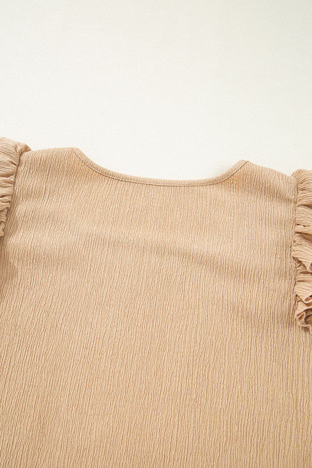 Ruffled Square Neck Textured Cap Sleeve Top - felvior