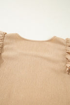 Ruffled Square Neck Textured Cap Sleeve Top