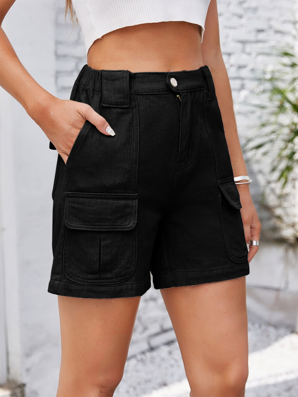 High Waist Washed Denim Shorts