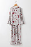 Printed Long Sleeve Top and Pants Lounge Set - felvior