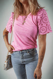 Eyelet Embroidery Scalloped Sleeve Round Neck Top - felvior