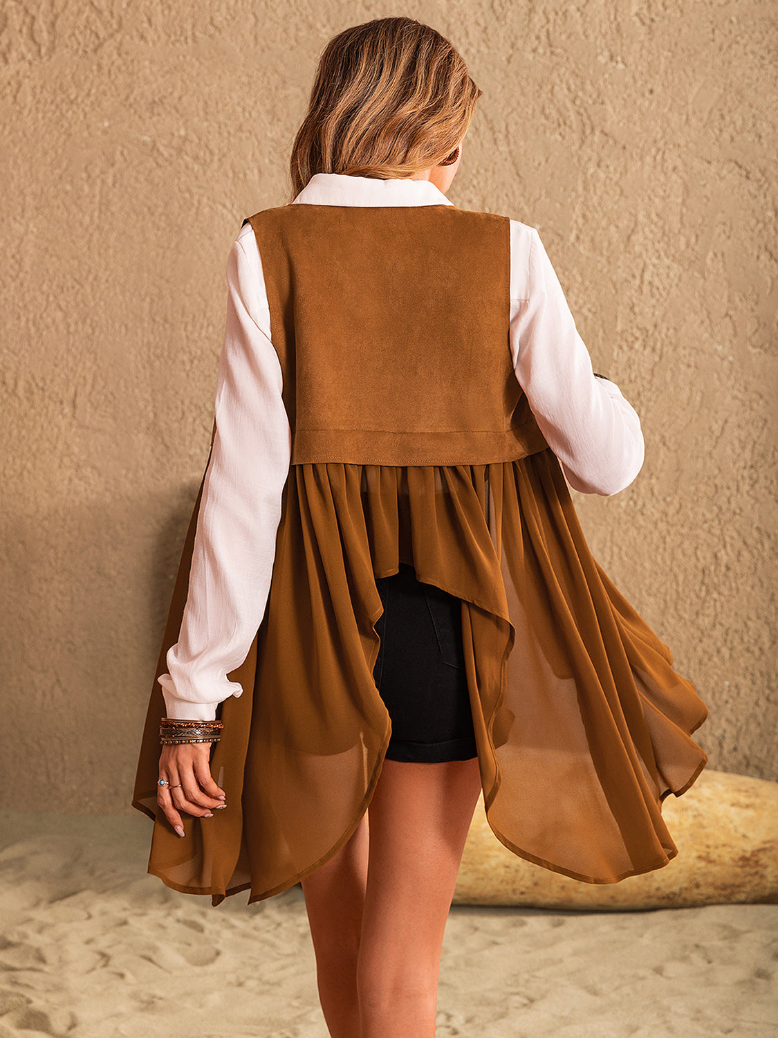 Gerüschter Westenmantel mit offener Vorderseite Zweitbild