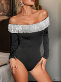 Perfee Sequin Ruffled Off-Shoulder Long Sleeve Bodysuit - felvior
