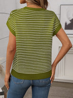 Striped Round Neck Short Sleeve Knit Top