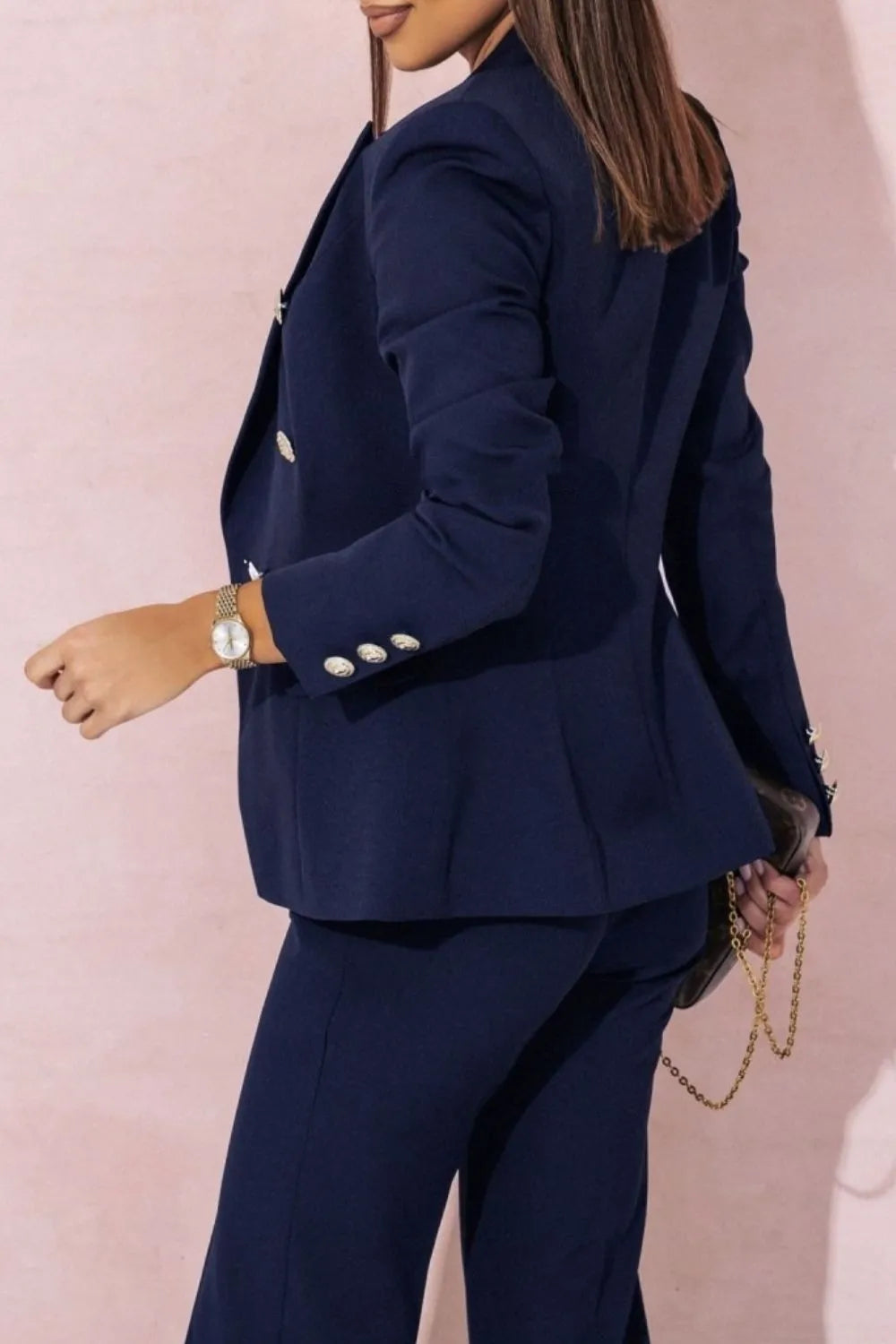 Full Size Lapel Collar Long Sleeve Blazer and Pants Set Plus Size - felvior