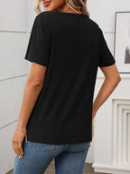 Ribbed V-Neck Short Sleeve T-Shirt