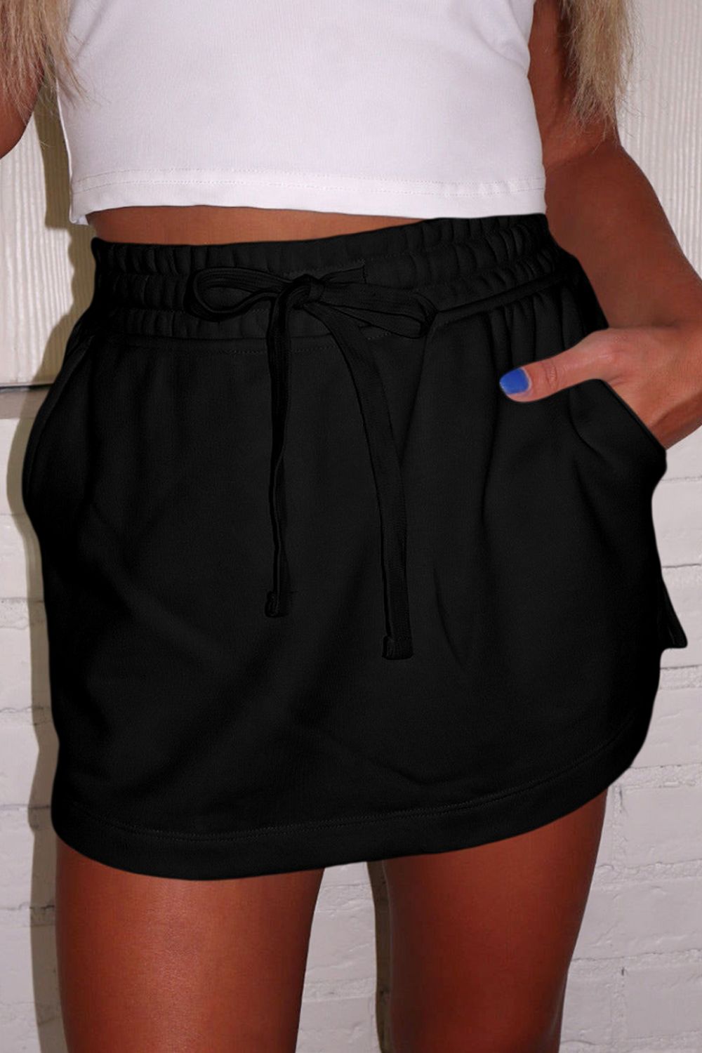 French Terry Drawstring Mini Skort with Pockets - felvior