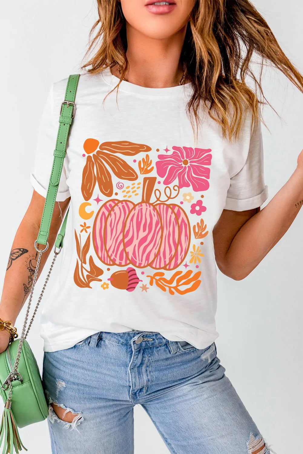 Graphic Round Neck Short Sleeve T-Shirt - felvior