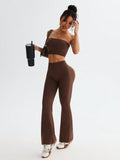 Tube Top and High Waist Flare Pants Active Set - felvior
