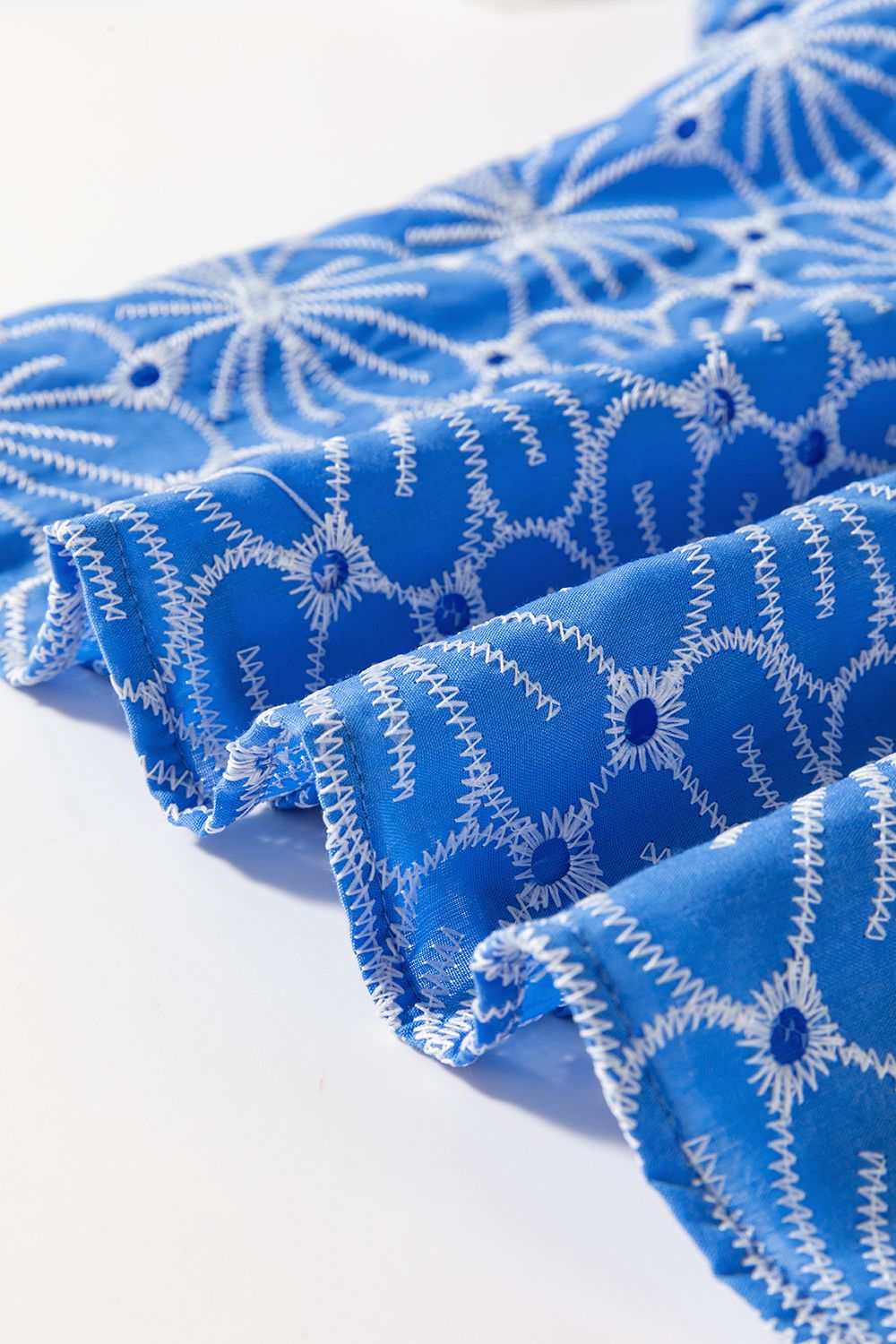 Eyelet Flower Embroidery Flounce Sleeve Blouse