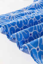 Eyelet Flower Embroidery Flounce Sleeve Blouse