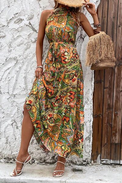 Tied Floral Sleeveless Dress - felvior