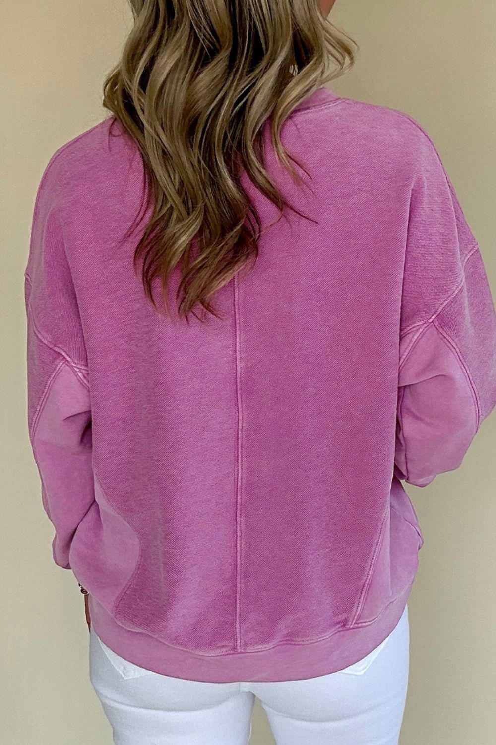 Notched Drop Shoulder Long Sleeve Sweatshirt Secondary image