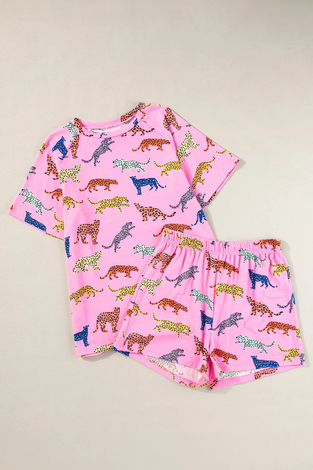 Animal Round Neck Top and Shorts Lounge Set - felvior