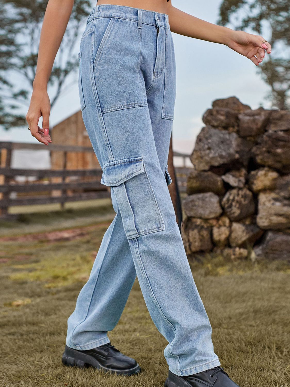 High Waist Cargo Jeans - felvior
