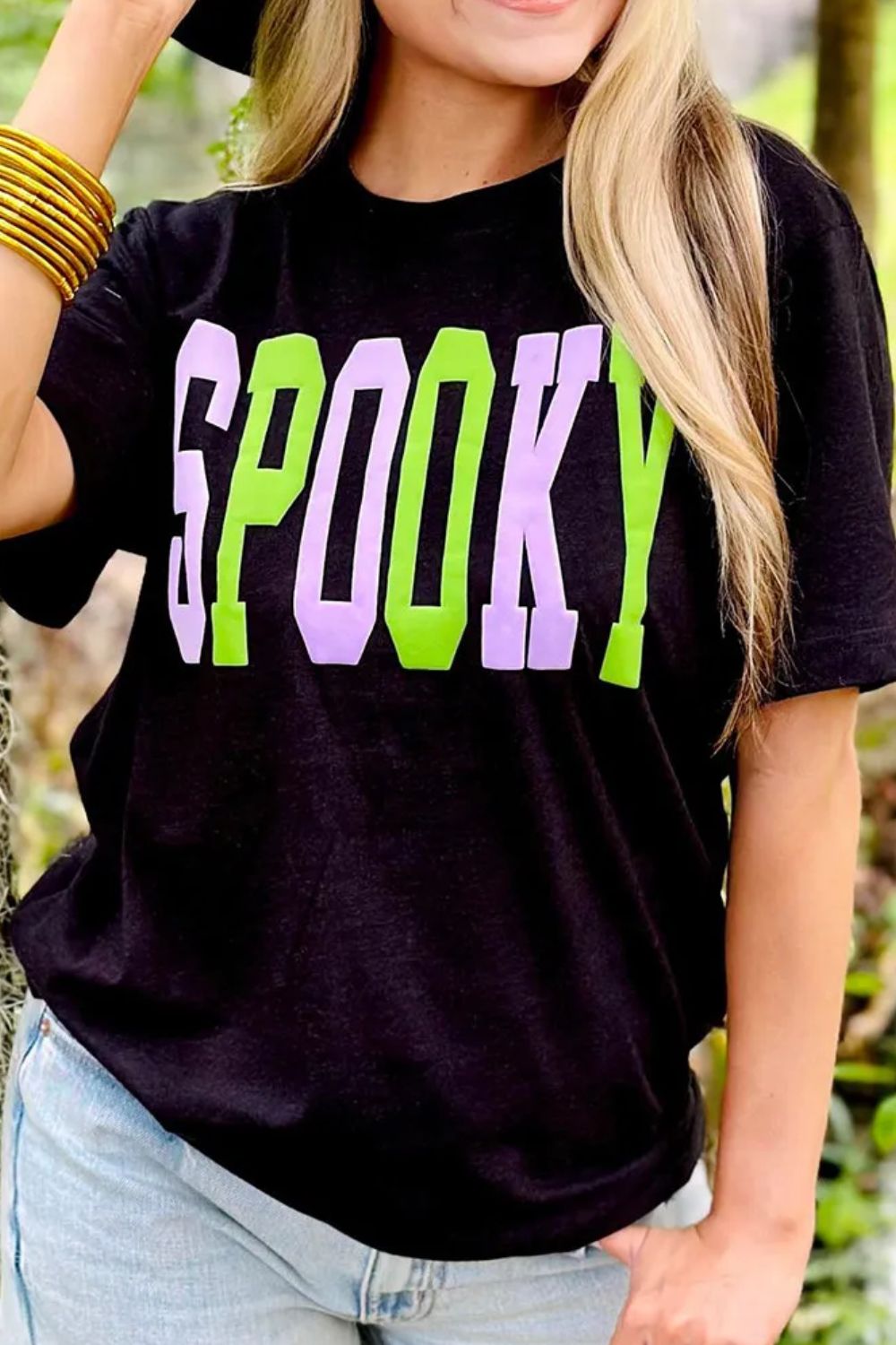 SPOOKY Round Neck Short Sleeve T-Shirt - felvior