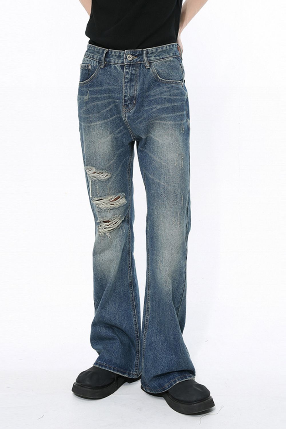 Men's Distressed Bootcut Jeans - felvior