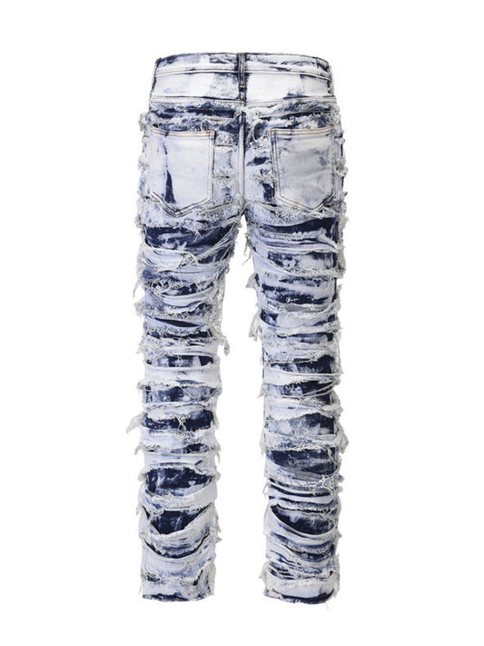 Men's Distressed Raw Hem Straight Jeans - felvior
