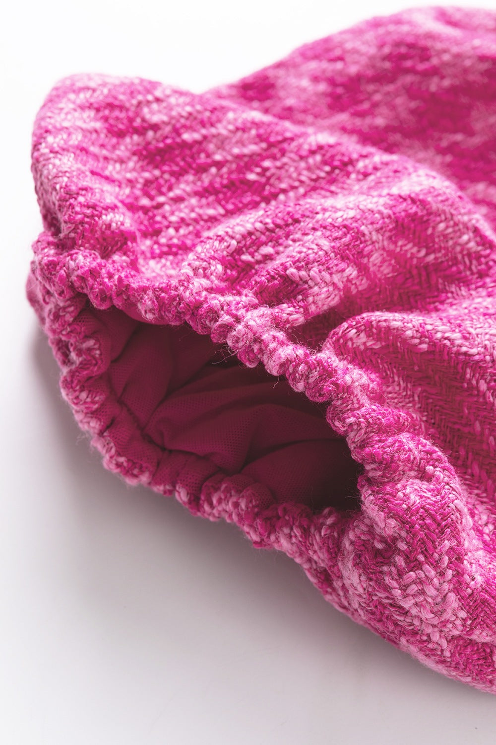 Round Neck Contrast Tweed Puff Sleeve Top