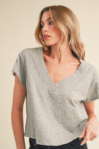 Aemi + Co Side Slit V-Neck Short Sleeve Cropped T-Shirt