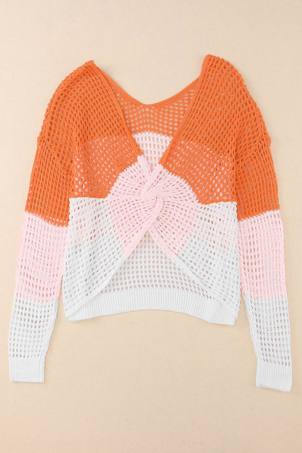 Twisted Back Round Neck Contrast Knit Cover Up