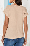 Lace Patchwork Waffle Short Sleeve Knit Top - felvior