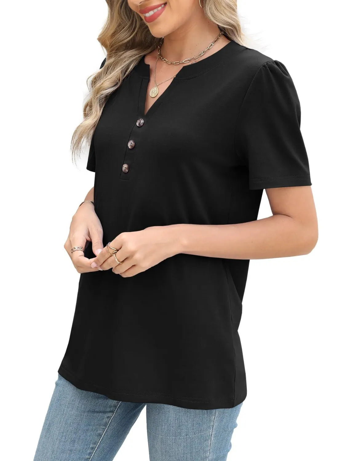 Notched Short Sleeve T-Shirt - felvior