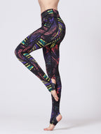 Printed Wide Waistband Active Leggings with Stirrups