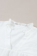 Floral Embroidered Puff Sleeve Notched Blouse