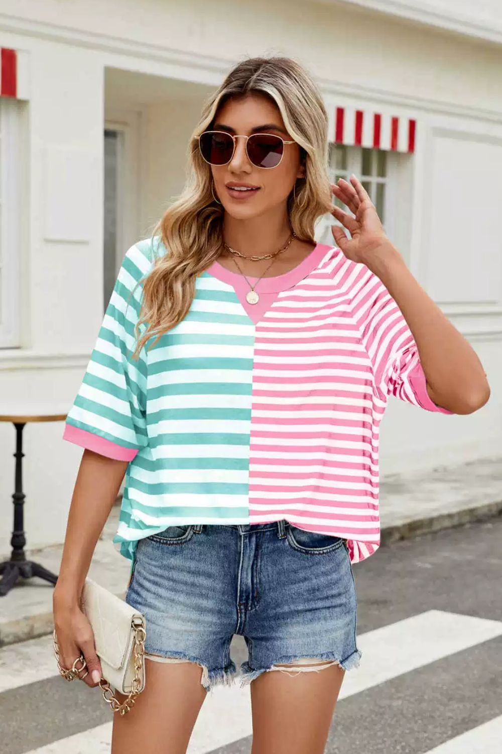 Striped Round Neck Half Sleeve T-Shirt