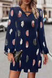 Feather Print V-Neck Dress - felvior