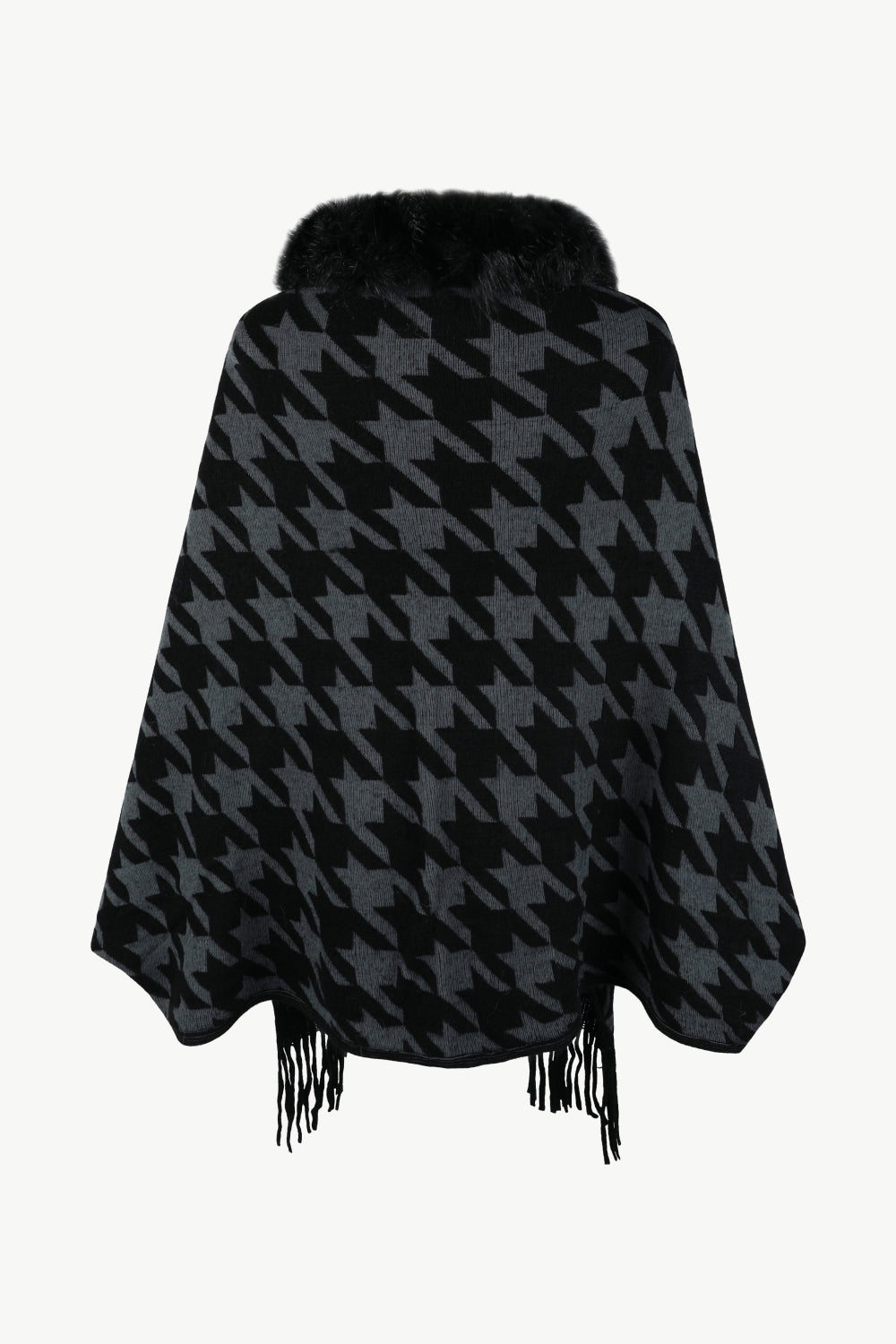 Houndstooth Fringe Hem Poncho - felvior