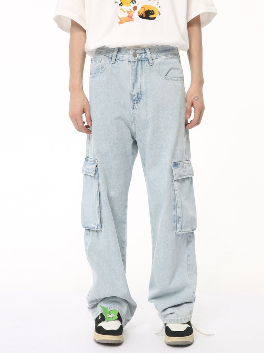 Men's Washed Straight Cargo Jeans
