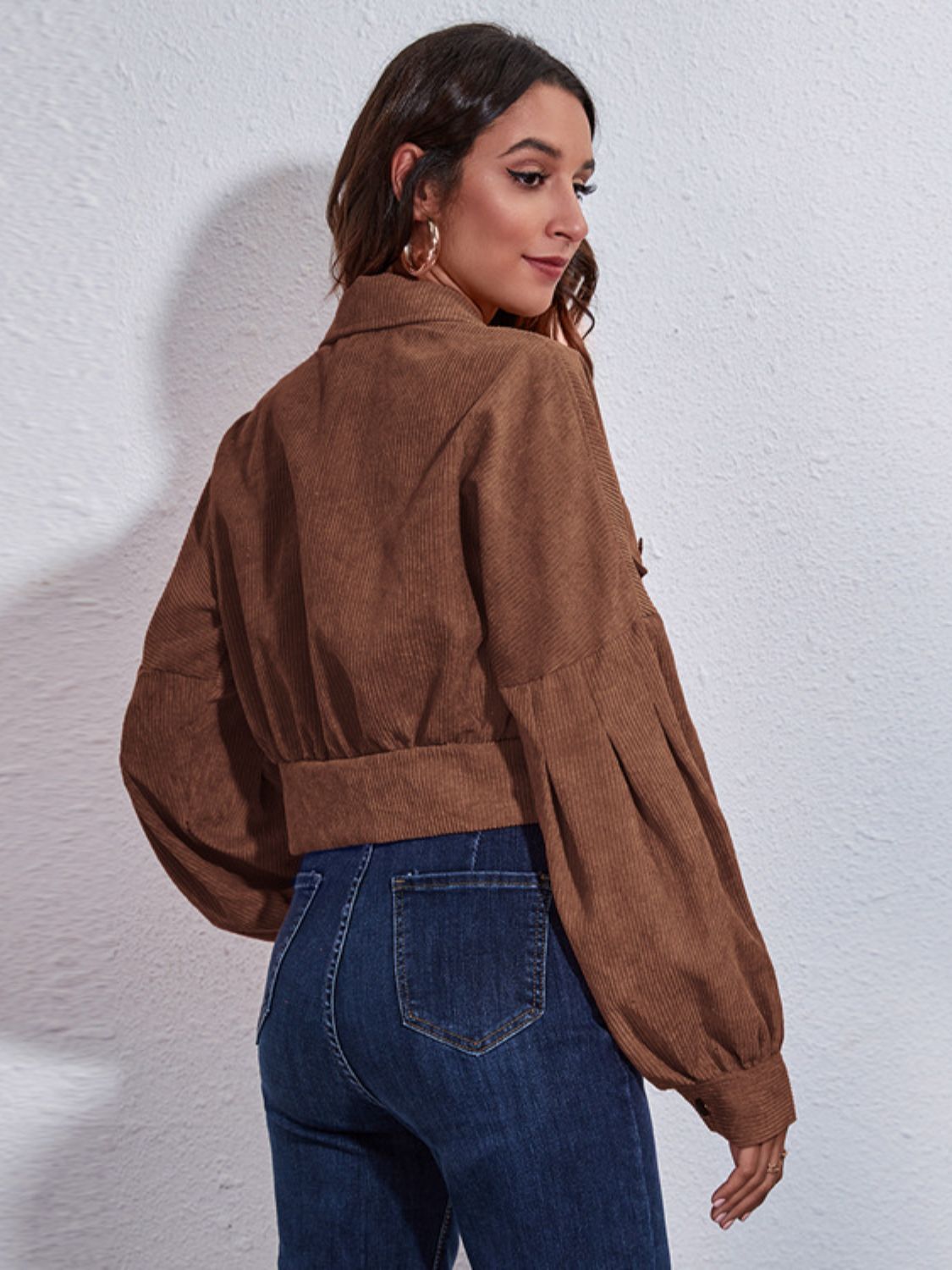 Button Down Collared Neck Cropped Jacket - felvior