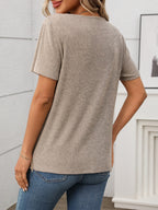 Ribbed V-Neck Short Sleeve T-Shirt