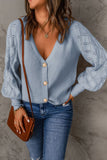 Openwork V-Neck Button Up Cardigan - felvior