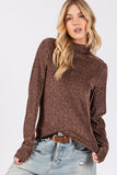 SAGE + FIG Glitter Mock Neck Lettuce Hem Long Sleeve Top - felvior