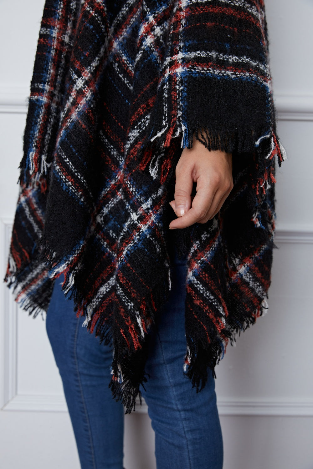 Shiny Turtleneck Plaid Raw Hem Sweater - felvior