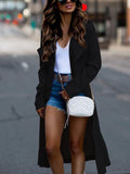 Collared Neck Long Sleeve Trench Coat - felvior