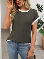 Contrast Trim Round Neck Short Sleeve T-Shirt