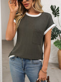 Contrast Trim Round Neck Short Sleeve T-Shirt - felvior