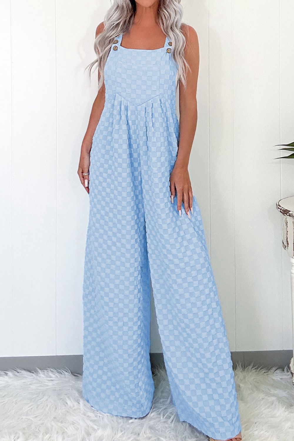 Checkered Pocketed Wide Leg Overalls Hauptbild