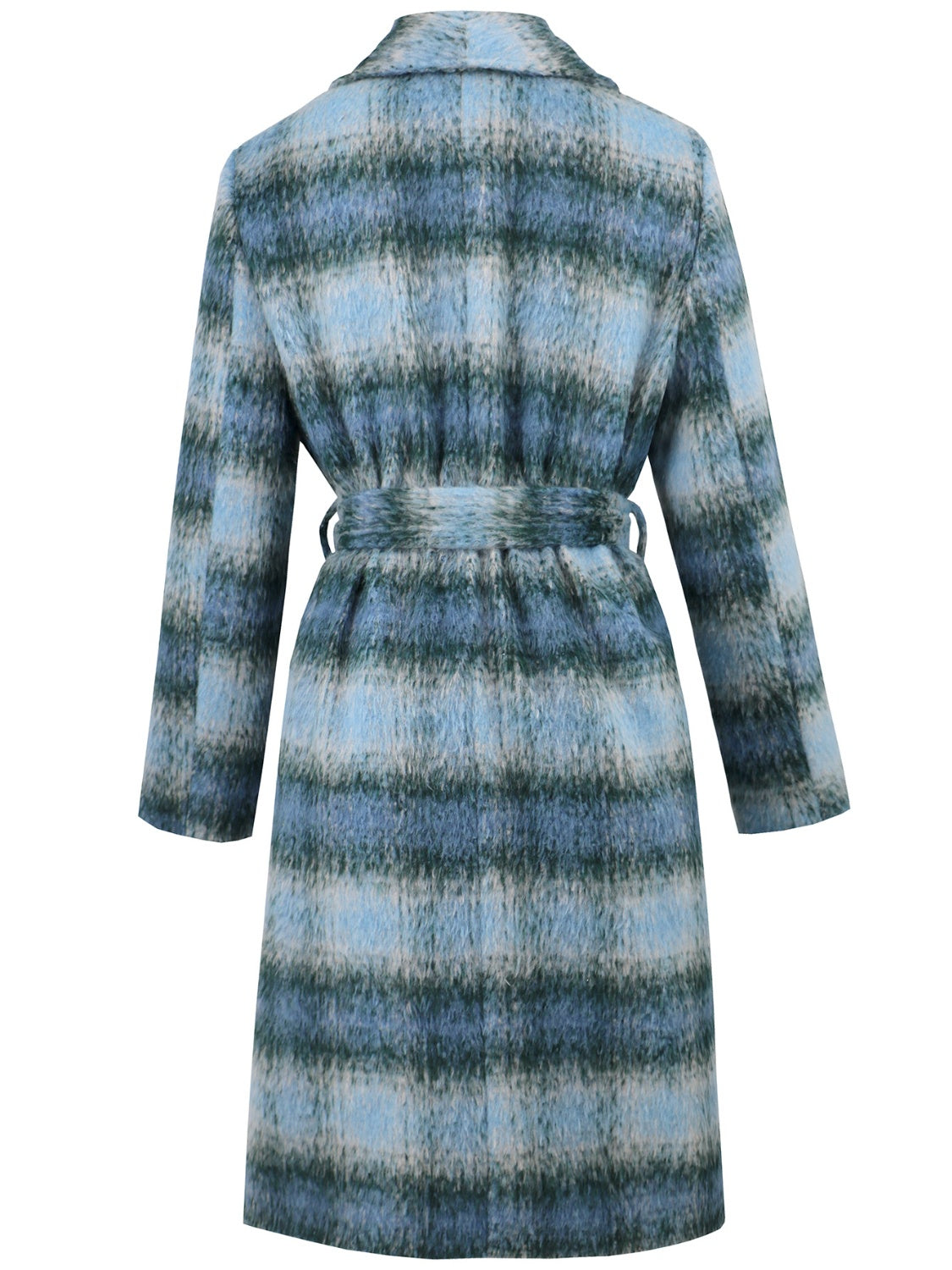 Plaid Tie Waist Long Sleeve Coat - felvior